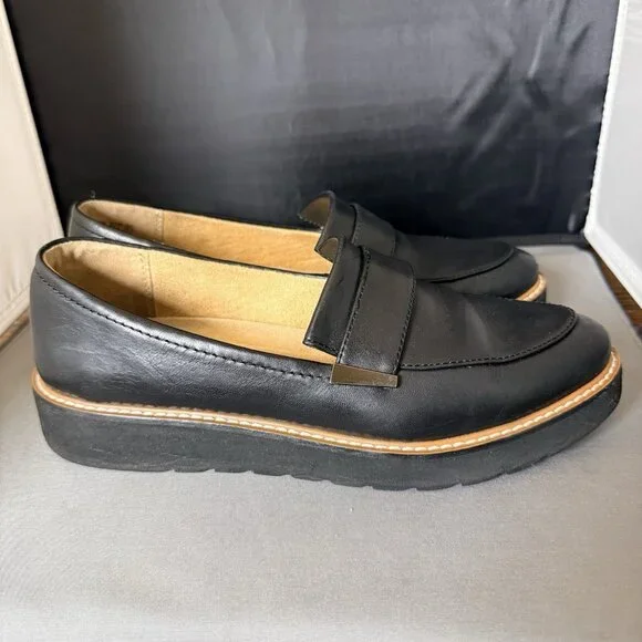 Naturalizer Adiline Loafers 8.5 Black Leather Chunky Platform Lug Sole Comfort - Picture 3 of 5